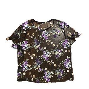 Urban Outfitters Floral Embroidered Sheer Top Size L
